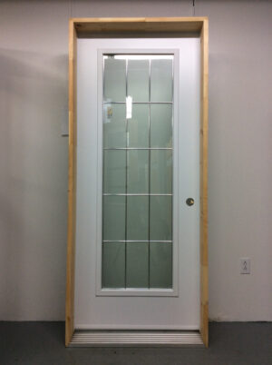 1062PA Porte d'acier 34"G Blanche Verre 15 carreaux sablé tige chrome 21x65