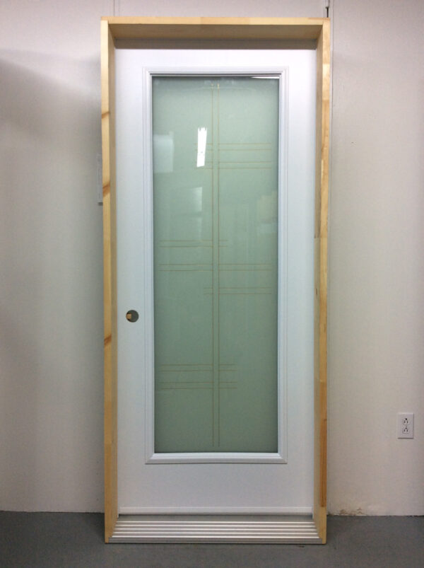1073PA Porte d'acier 34"D Blanche 23x65 Verre Plasma