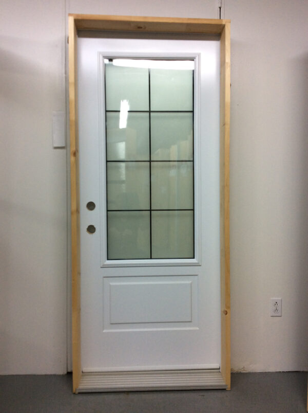 1076PA Porte d'acier 34"D Blanche 8 carreaux tige noir 23x49