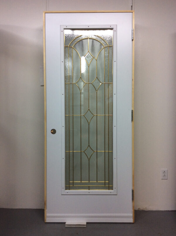 1081PA Porte d'acier 34"G Blanche Vitrail tige laiton  21x65 - Image 2
