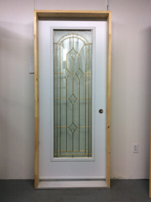 1081PA Porte d'acier 34"G Blanche Vitrail tige laiton  21x65