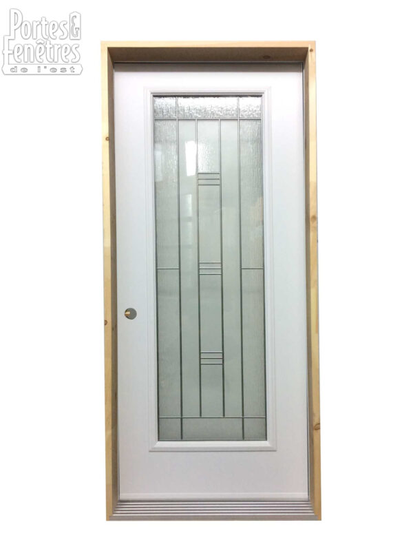 1082PSM Porte d'acier 34"D Blanche Vitrail tige pewter 21x65