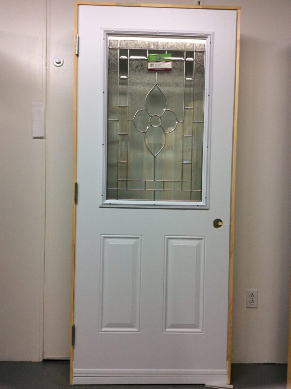 1106PA Porte d'acier 34"D Blanche Vitrail plomb allure 23x37 - Image 2