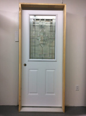 1106PA Porte d'acier 34"D Blanche Vitrail plomb allure 23x37