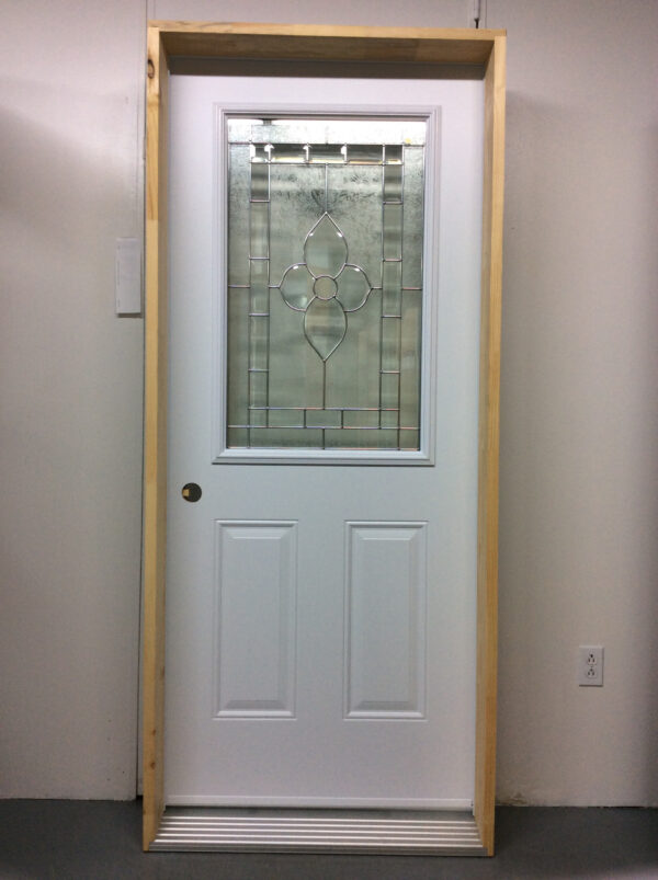 1106PA Porte d'acier 34"D Blanche Vitrail plomb allure 23x37
