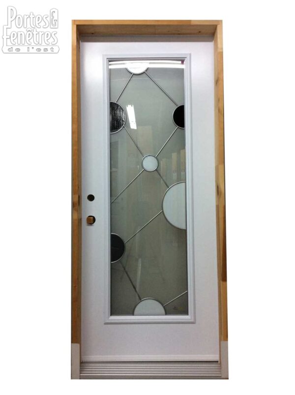 117PSM Porte d'acier 34" Droite Blanche Verre Tige Pewter