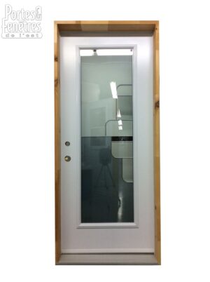 120PSM Porte d'acier 34" Droite Blanche Verre Tige Pewter