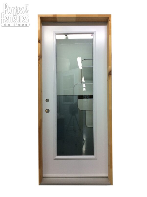 120PSM Porte d'acier 34" Droite Blanche Verre Tige Pewter