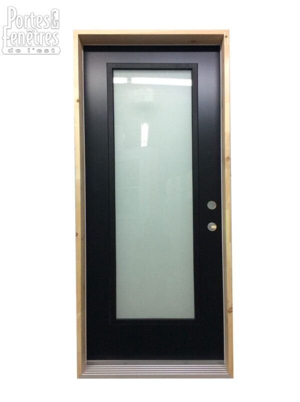 166PSM Porte d'acier 34" Gauche Noir  Verre Sablé
