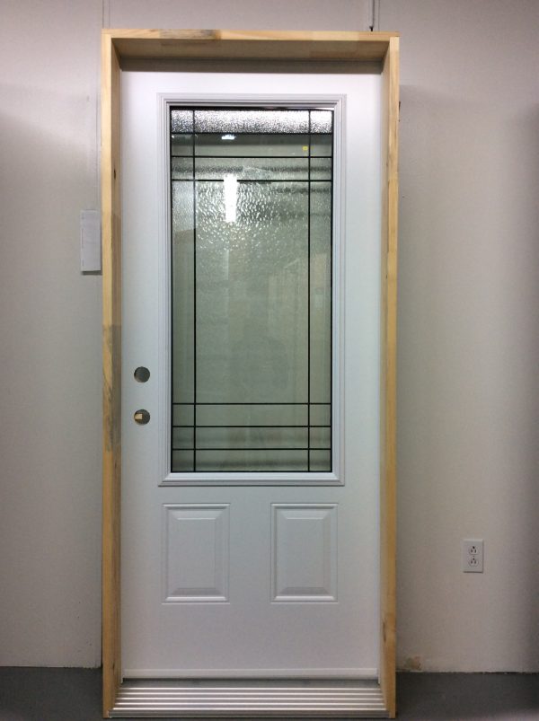 1145PSM Porte d'acier 34"D Blanche Verre Céleste Patina 23x49