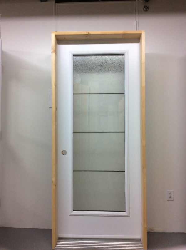1155PA Porte d'acier 34"D Blanche Verre glue chip avec carrelage pewter 1x4 23x65