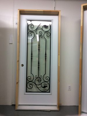 1171PA Porte d'acier 34"D Blanche Vitrail ornemental clair  23x65