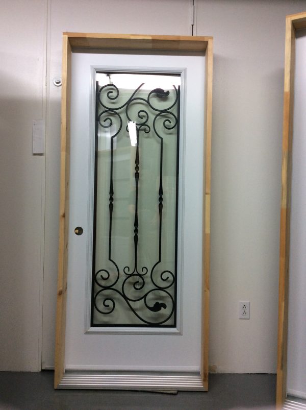 1171PA Porte d'acier 34"D Blanche Vitrail ornemental clair  23x65