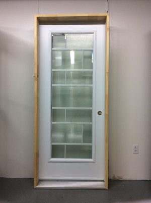 1180PSM Porte d'acier 34"G Blanche Vitrail carré verre texturé 23x65