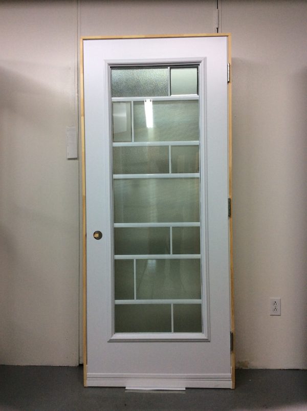 1180PSM Porte d'acier 34"G Blanche Vitrail carré verre texturé 23x65 – Image 2