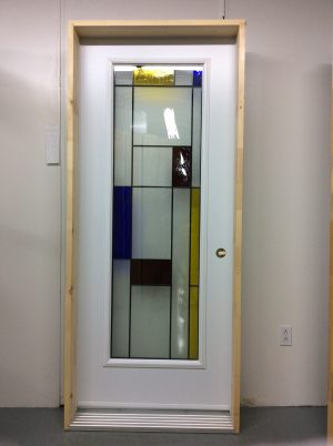 1191PSM Porte d'acier 34"G Blanche Vitrail tricolor  21x65