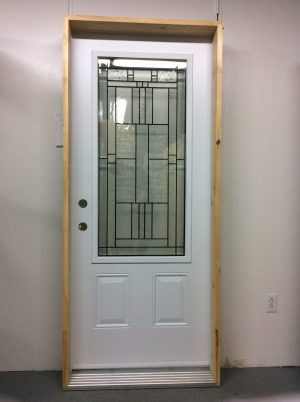 1193PSM Porte d'acier 34"D Blanche Vitrail cachet patiné  23x49