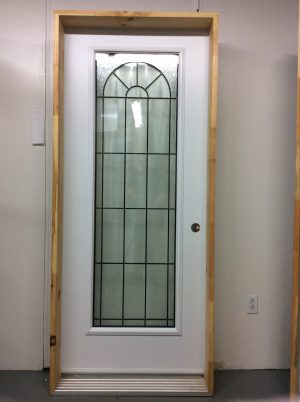 1195PA Porte d'acier 34"G Blanche Vitrail tige patiné  21x65