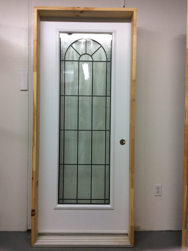 1195PA Porte d'acier 34"G Blanche Vitrail tige patiné  21x65