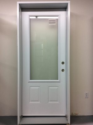 1211PA Porte d'acier 34"G Blanche Verre sablé  23x49