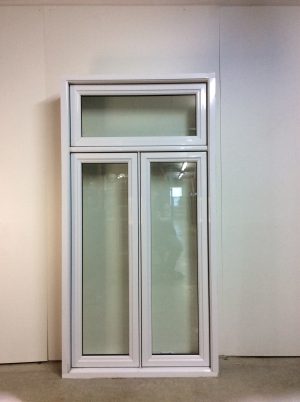 10379JBH Fenêtre Jumelée Battant HYBRIDE Blanc 2 sect 1 ouvr Bas battant 2 sect + imposte fixe dimension extérieur moulure a brique sans moustiquaire sans recouvrement intérieur  38 1/2 x 74 1/2
