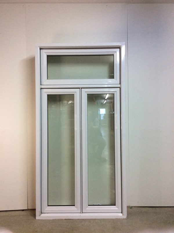 10379JBH Fenêtre Jumelée Battant HYBRIDE Blanc 2 sect 1 ouvr Bas battant 2 sect + imposte fixe dimension extérieur moulure a brique sans moustiquaire sans recouvrement intérieur  38 1/2 x 74 1/2