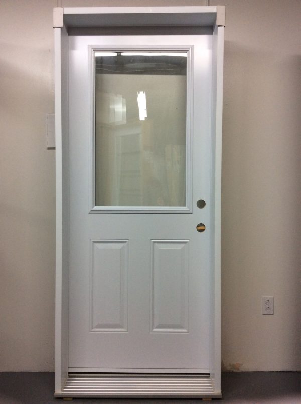 1248PA Porte d'acier 34"G Blanche Verre clair recouvert pvc 23x37
